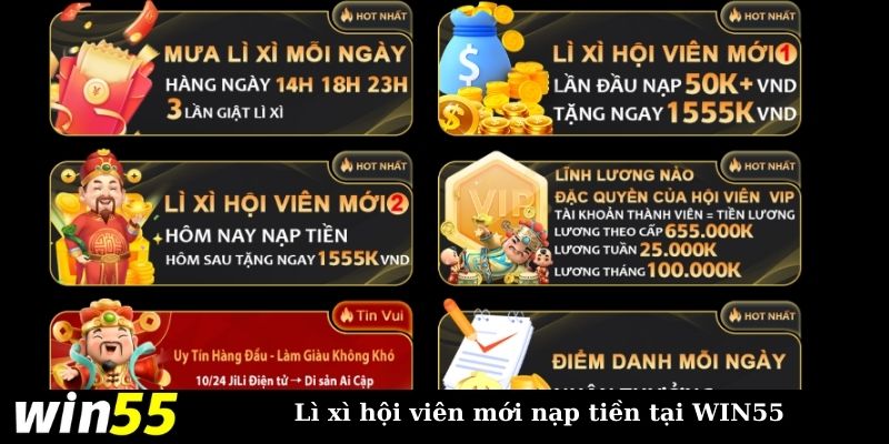 Khuyến mãi WIN55 thưởng lớn dành cho các tân binh 